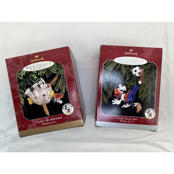 Lot Of‎ 2 Vtg Hallmark Keepsake Disney Goofy Christmas Ornament NIB 1997-1998 - Picture 1 of 5